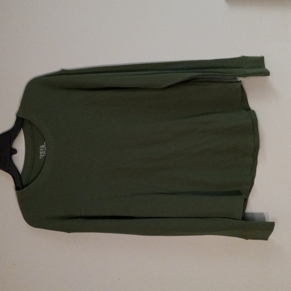 Time And Tru HUNTER Green, Long Sleeve, WaffleKnit Shirt - Picture 1 of 10